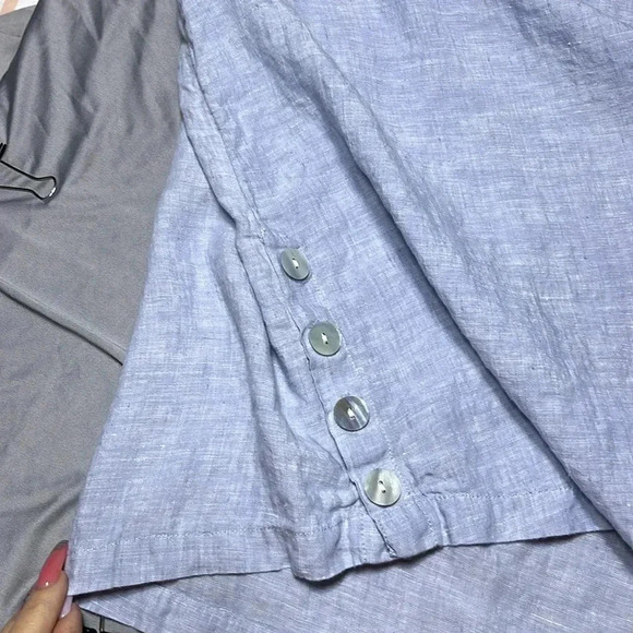 TAHARI Linen Short Sleeve Tunic Top‎ Coastal Beach Swim Cover Lagenlook Summer - Picture 9 of 11